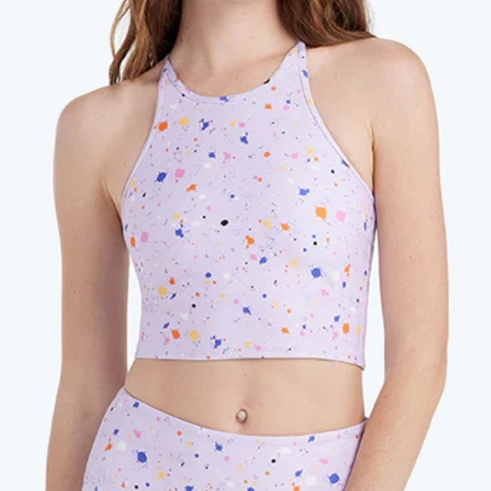Summersalt The High Neck Midi Sports Bra Tank in Lilac Paint Splatter 6